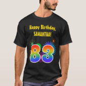 おもしろい花火+レインボーパターン「83」誕生日番号 Tシャツ (正面)