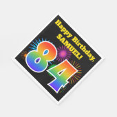 おもしろい花火+レインボーパターン「84」誕生日番号 スタンダードランチョンナプキン (角)