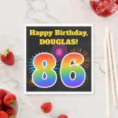おもしろい花火+レインボーパターン「86」誕生日番号 スタンダードランチョンナプキン (インサイチュ)