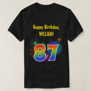 おもしろい花火+レインボーパターン「87」誕生日番号 Tシャツ