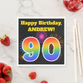 おもしろい花火+レインボーパターン「90」誕生日番号 スタンダードランチョンナプキン (インサイチュ)