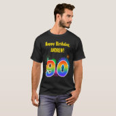 おもしろい花火+レインボーパターン「90」誕生日番号 Tシャツ (正面フル)