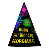 おもしろい花火+レインボーパターン「91」誕生日番号 パーティーハット (正面)