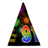 おもしろい花火+レインボーパターン「91」誕生日番号 パーティーハット (右)