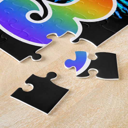 おもしろい花火+レインボーパターン「93」誕生日番号 ジグソーパズル (側面)