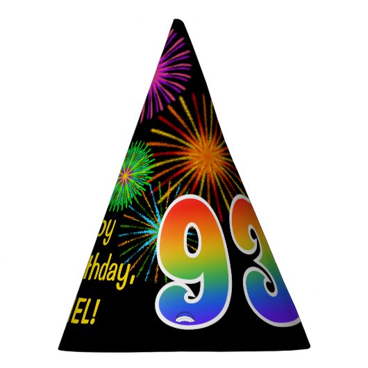 おもしろい花火+レインボーパターン「93」誕生日番号 パーティーハット (右)