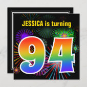 おもしろい花火+レインボーパターン「94」誕生日番号 招待状 (正面/裏面)