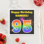 おもしろい花火+レインボーパターン「95」誕生日番号 スタンダードランチョンナプキン (インサイチュ)