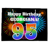 おもしろい花火+レインボーパターン「95」誕生日番号 ラージペーパーバッグ (裏面)