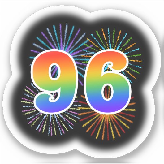 おもしろい花火+レインボーパターン「96」イベント番号 シール (正面)