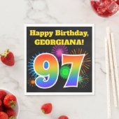 おもしろい花火+レインボーパターン「97」誕生日番号 スタンダードランチョンナプキン (インサイチュ)