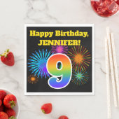 おもしろい花火+レインボーパターン「9」誕生日番号 スタンダードランチョンナプキン (インサイチュ)