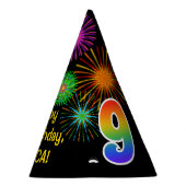 おもしろい花火+レインボーパターン「9」誕生日番号 パーティーハット (右)
