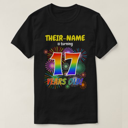 おもしろい花火、レインボールック"17"、17誕生日 Tシャツ (デザイン正面)