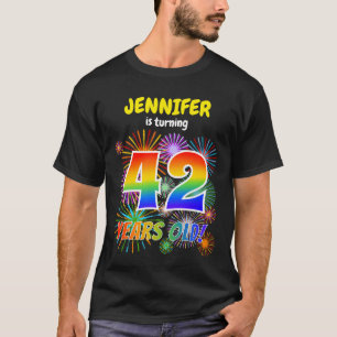 おもしろい花火、レインボールック"42"、42誕生日 Tシャツ