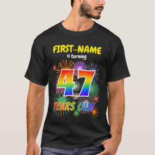 おもしろい花火、レインボールック"47"、47誕生日 Tシャツ