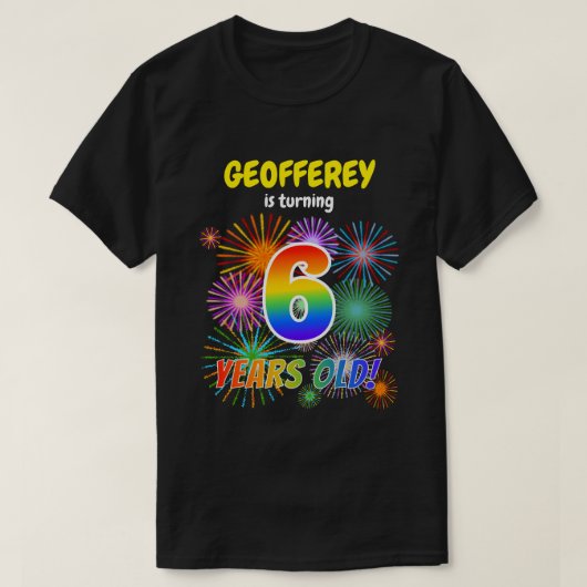 おもしろい花火、レインボールック"6"、6誕生日 Tシャツ (デザイン正面)