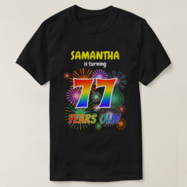 おもしろい花火、レインボールック"77"、77誕生日 Tシャツ