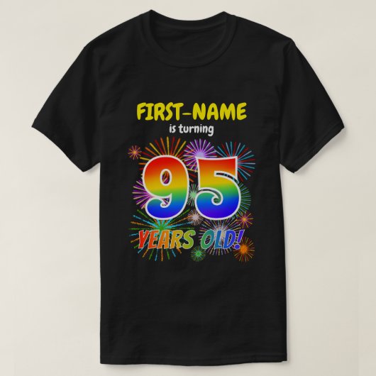 おもしろい花火、レインボールック"95"、95誕生日 Tシャツ (デザイン正面)