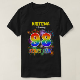 おもしろい花火、レインボールック"98"、98誕生日 Tシャツ