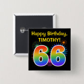 おもしろい花火+虹の模様"66"誕生日# 缶バッジ (正面&裏面)