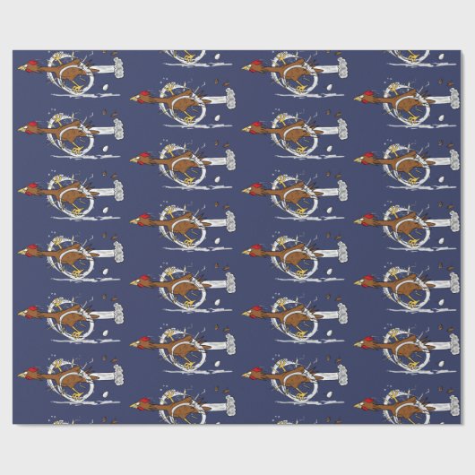 おもしろい茶ランニング鶏の漫画のパターン ラッピングペーパー (フラット)