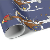 おもしろい茶ランニング鶏の漫画のパターン ラッピングペーパー (ロールコーナー)