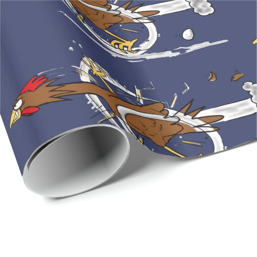 おもしろい茶ランニング鶏の漫画のパターン ラッピングペーパー (ロールコーナー)