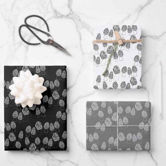 おもしろい菌モレルのキノコのパターン贈り物 ラッピングペーパーシート (正面)