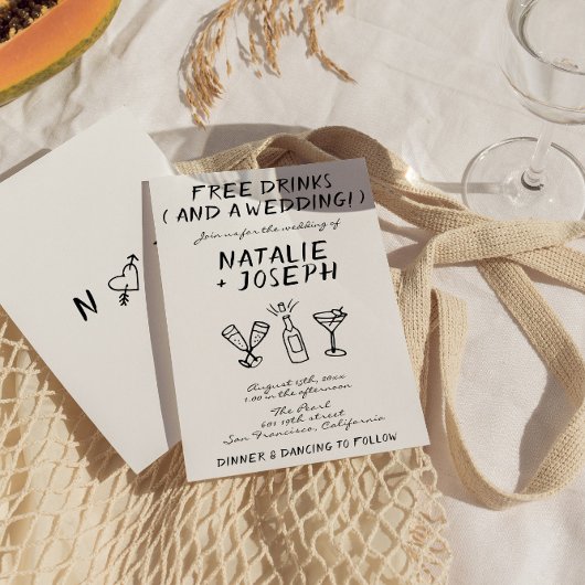 おもしろい落書き手描き書結婚ユニークの 招待状