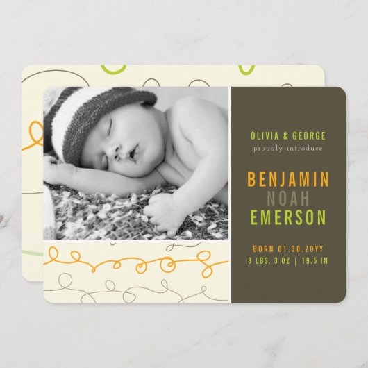 おもしろい落書き男の赤ちゃん写真誕生のお知らせ 案内状 (正面/裏面)