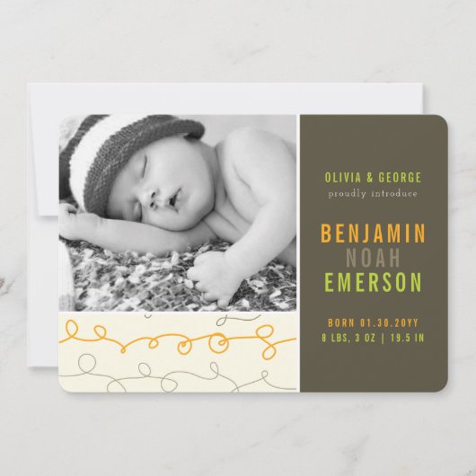 おもしろい落書き男の赤ちゃん写真誕生のお知らせ 案内状 (正面)