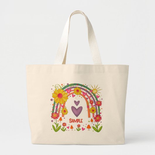 おもしろい虹の花カスタマイズ可能なインスピレーション ラージトートバッグ (正面)
