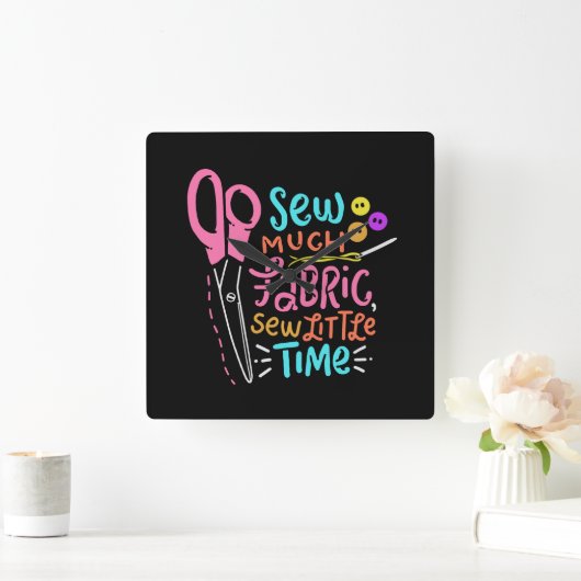 おもしろい裁縫 – 多くのファブリックを縫う スクエア壁時計 (ホーム)