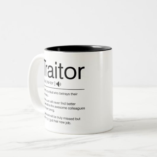 おもしろい裏切り者先生離れのギフト同僚 ツートーンマグカップ (正面左)
