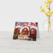 おもしろい裏庭チキンクリスマスハッピーホリデー カード (黄色い花)