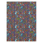 おもしろい西パターンクリスマスブルー テーブルクロス (正面)