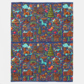 おもしろい西パターンクリスマスブルー フリースブランケット (正面)