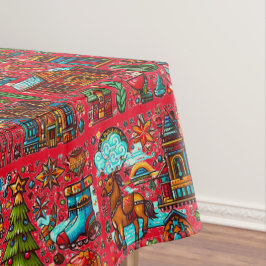 おもしろい西パターンクリスマスレッド テーブルクロス