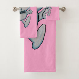 おもしろい親指アップ白バニーオレンジ色の鼻ブライトピンク バスタオルセット