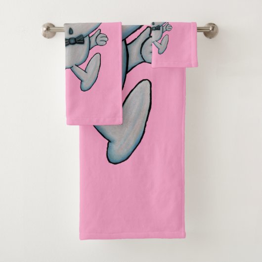 おもしろい親指アップ白バニーオレンジ色の鼻ブライトピンク バスタオルセット (インサイチュ)
