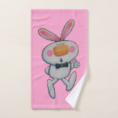 おもしろい親指アップ白バニーオレンジ色の鼻ブライトピンク バスタオルセット (ハンドタオル)