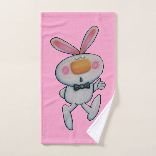 おもしろい親指アップ白バニーオレンジ色の鼻ブライトピンク バスタオルセット (ハンドタオル)