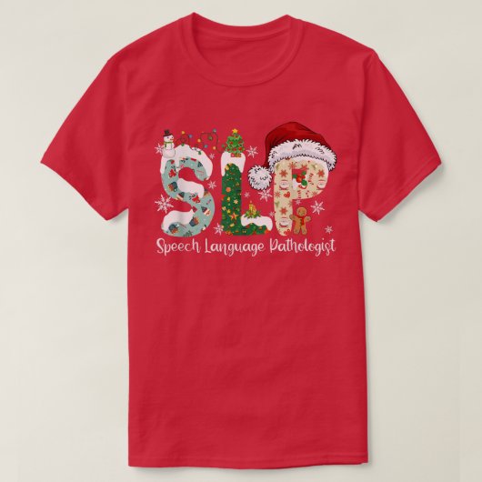 おもしろい言語聴覚士(SLP)サンタクロース Tシャツ (デザイン正面)