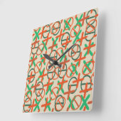 おもしろい記号パターン緑とオレンジ色カスタムの色 スクエア壁時計 (傾斜)