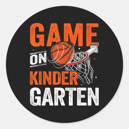 おもしろい試合幼稚園バスケットボール初日 ラウンドシール (正面)