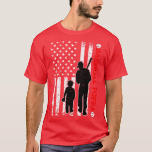 おもしろい誇りを持った野球ポッパアメリカ国旗の父親D Tシャツ