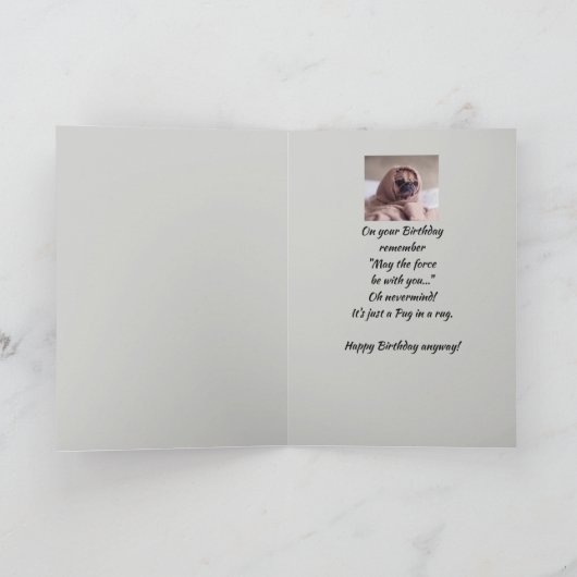 おもしろい誕生日の知恵と可愛いパグ犬の動物 カード (内部)