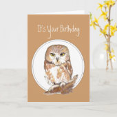 おもしろい誕生日は知恵来を?かわいいフクロウ カード (黄色い花)