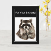 おもしろい誕生日ウォーターカラーラクーン吹ズキス カード (黄色い花)